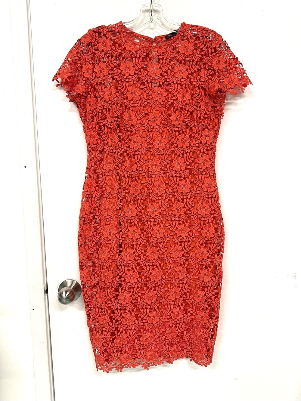M&S Coral Lace Dress Medium Floral Overlay Sheath Occasion Wedding Guest